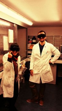 Safety first! My colleague and I also putting on proper UV-safety eyewear before establishing the Xenon lamp.