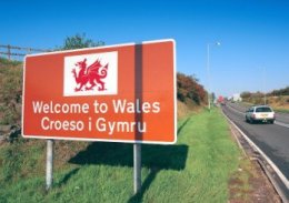 Welcome to Wales (Croeso i Gymru) roadway sign Southern Road indications indications and Signage